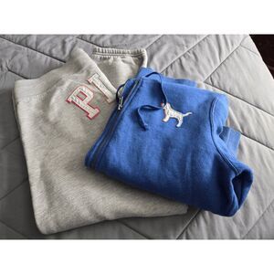 2P Victoria's Secret "HOT PINK" Pink Ombre Rainbow Hoodie and Sweatpants Set LAR